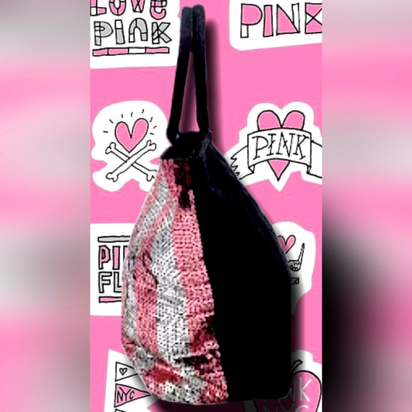 Victoria's Secret Weekender Duffle Travel Bag🎒 Pink Bling Sequin Stripes - Picture 7 of 10